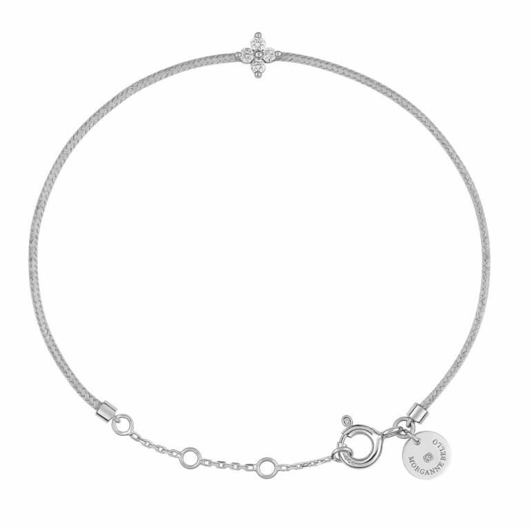 Morganne Bello - Mouse grey cord bracelet and diamond clover
