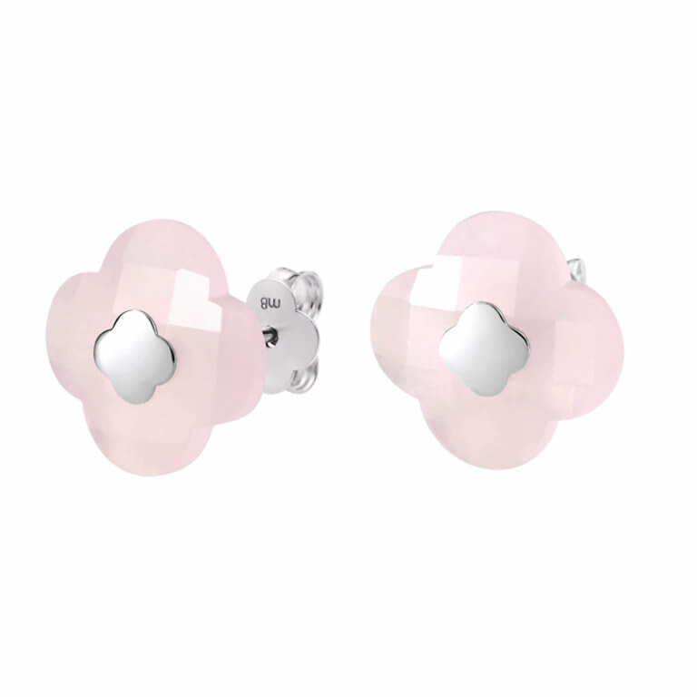 Morganne Bello - Victoria pink Quartz and 750 white gold mini clover earrings