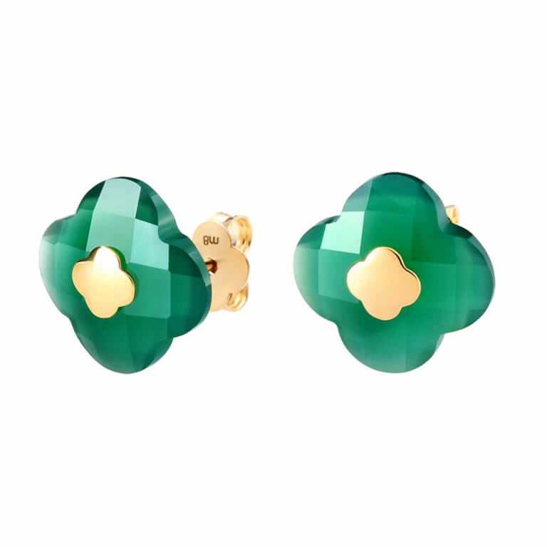 Morganne Bello - Victoria green Agathes and 750 yellow gold mini clovers earrings