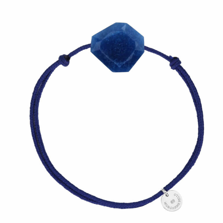 Morganne Bello - Gem-Gem blue cord bracelet and blue quartz in raw form