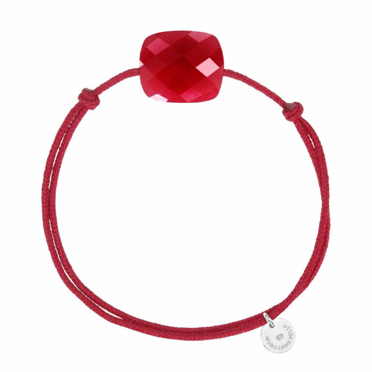 Morganne Bello - Friandise oversize red cord bracelet and red quartz cushion