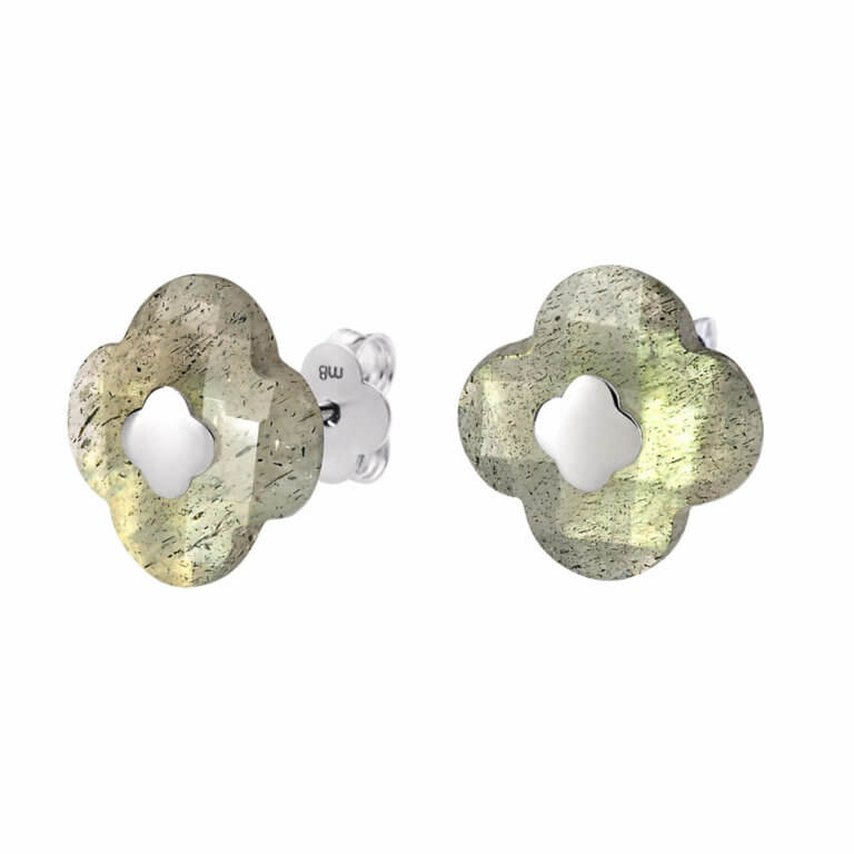 Morganne Bello - Victoria labradorite mini clovers earrings and 750 white gold