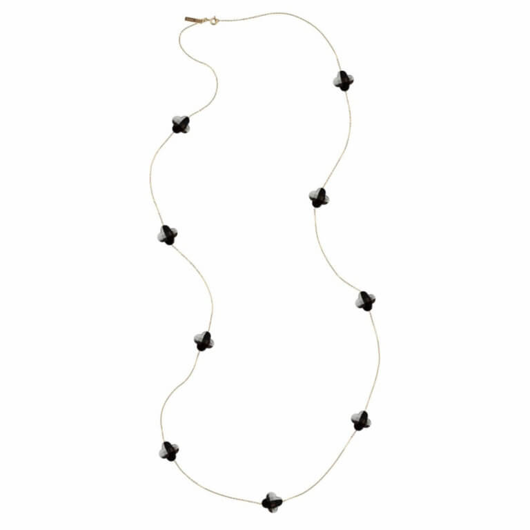 Morganne Bello - Friandise trèfle necklace 90cm in yellow gold with 9 clovers hematite