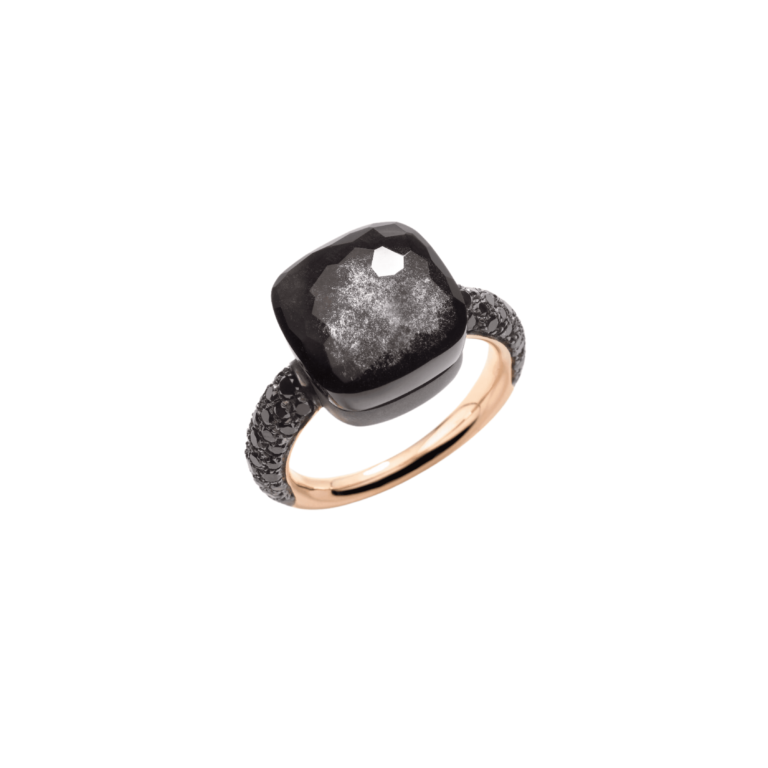 Pomellato - Nudo Maxi Bague or rose 750 et titane, sertie d’une obsidienne et de diamants noirs