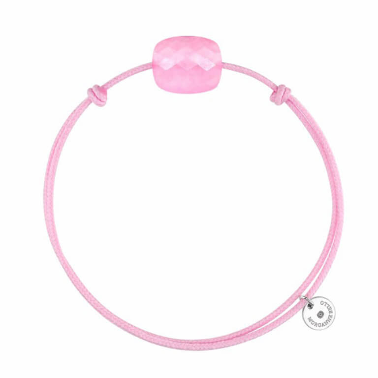 Morganne Bello - candy cushion bracelet on pale pink cord with a pink jade