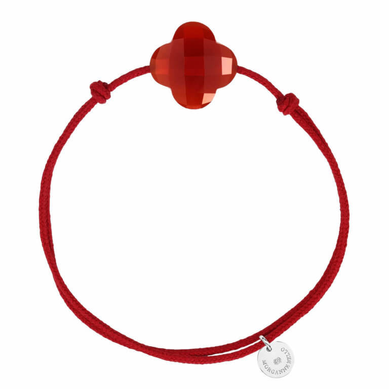 Morganne Bello - NEW Friandise trèfle bracelet cordon rouge orangé avec une cornaline