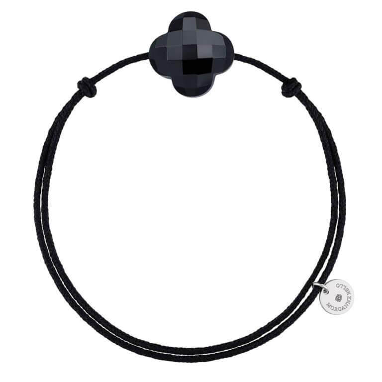 Morganne Bello - Clover Black Cord Bracelet with Onyx