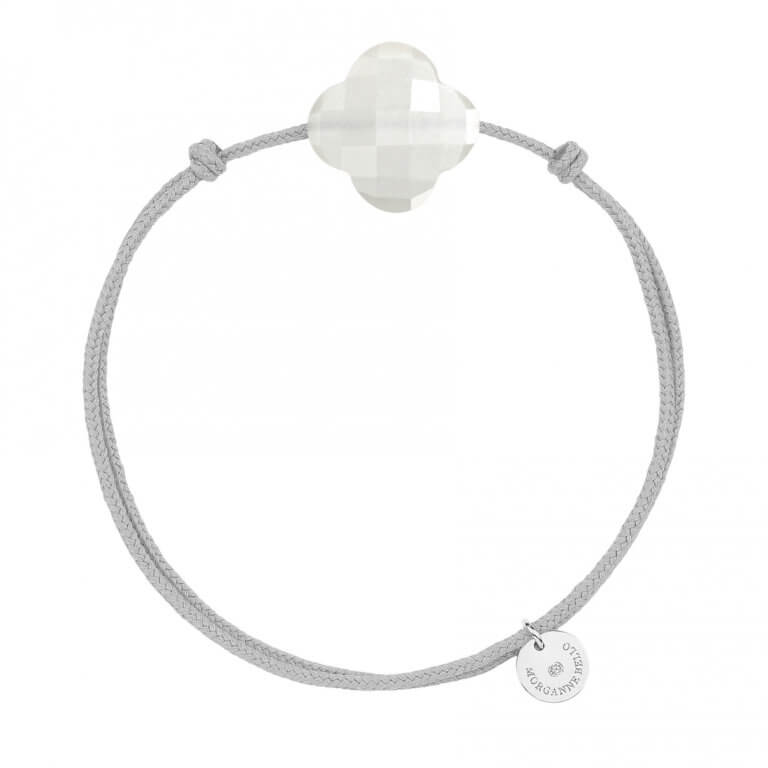 Morganne Bello - New Candy Clover Bracelet Gray Cord with a White Moonstone