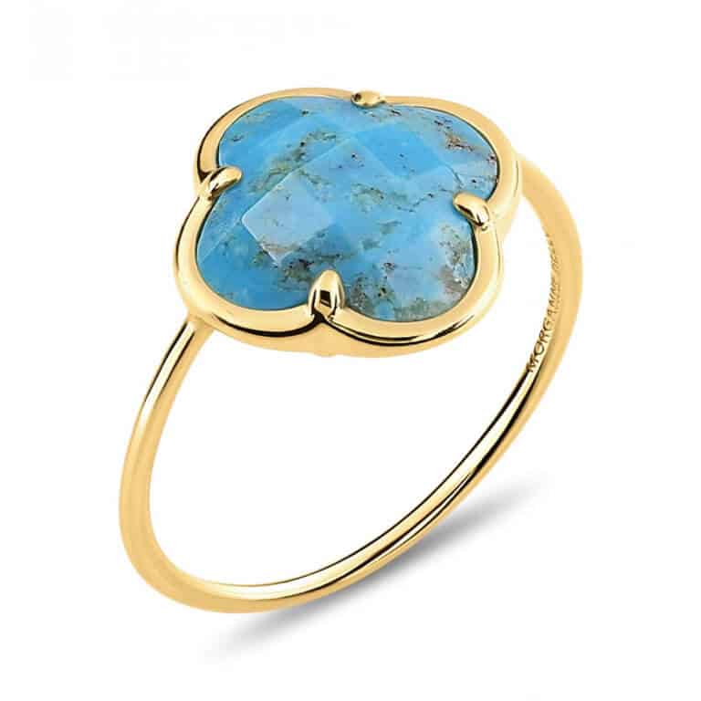 Morganne Bello - Victoria Corset ring in yellow gold with a turquoise