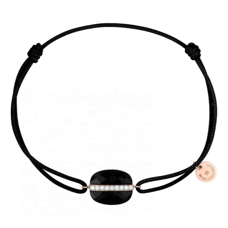 Morganne Bello - Aurore bracelet cordon noir, coussin onyx serti d’une barrette or rose de diamants