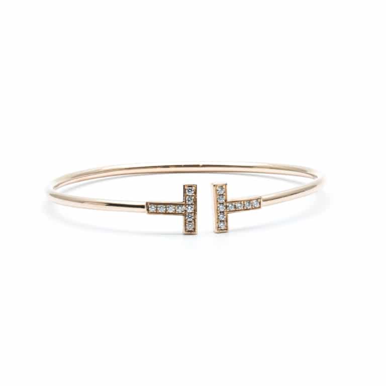 Tiffany & Co - Bracelet rigide en or rose 750 avec diamants