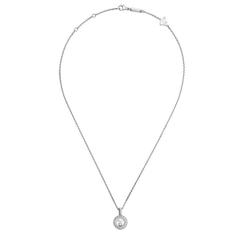 Chopard - Happy Diamonds necklace in white gold with round pendant set with diamonds and a moving diamond