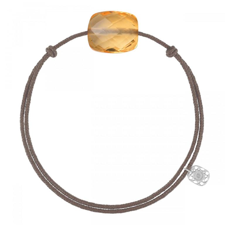 Morganne Bello - Friandise bracelet cordon taupe avec citrine taille coussin