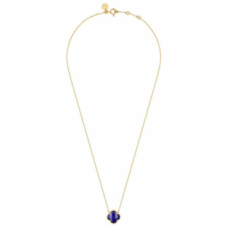 Morganne Bello - Victoria necklace in yellow gold set with a lapis lazuli clover