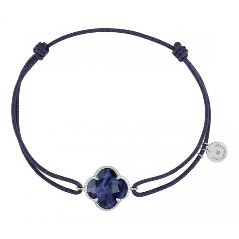 Morganne Bello - Victoria bracelet on denim blue cord, Pietersite clover entourage in white gold