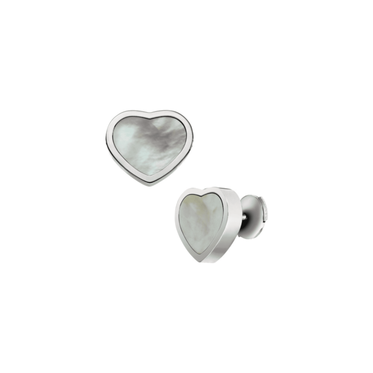 Chopard - Happy Hearts boucles d’oreilles en or blanc en forme de coeur avec de la nacre