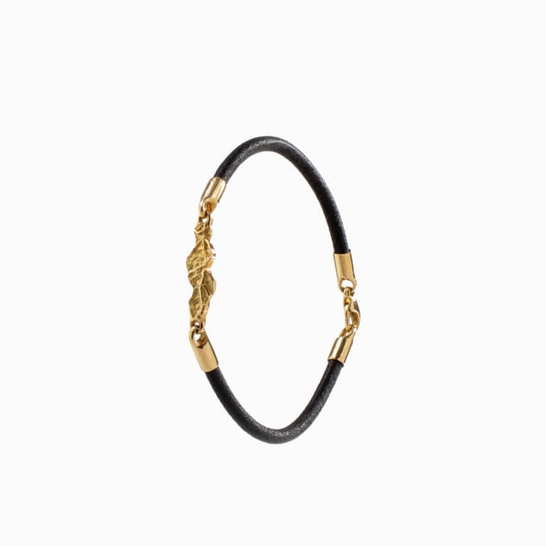Michel H - Arizona bracelet in brown leather with lobster clasp and central motif in yellow gold