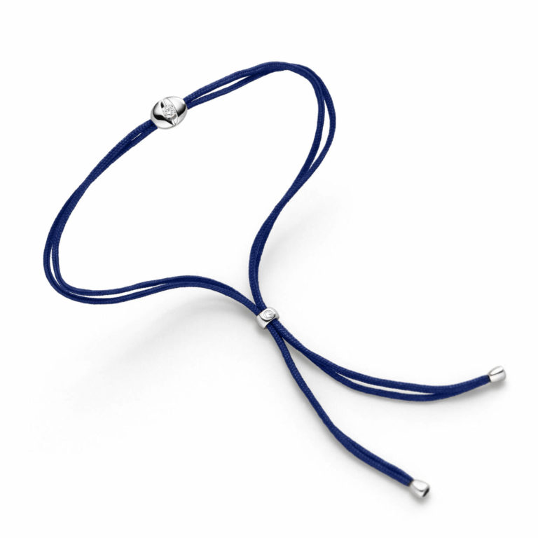 Schaffrath - Colortaire bracelet cordon bleu marine avec pendentif en or blanc serti d’un diamant