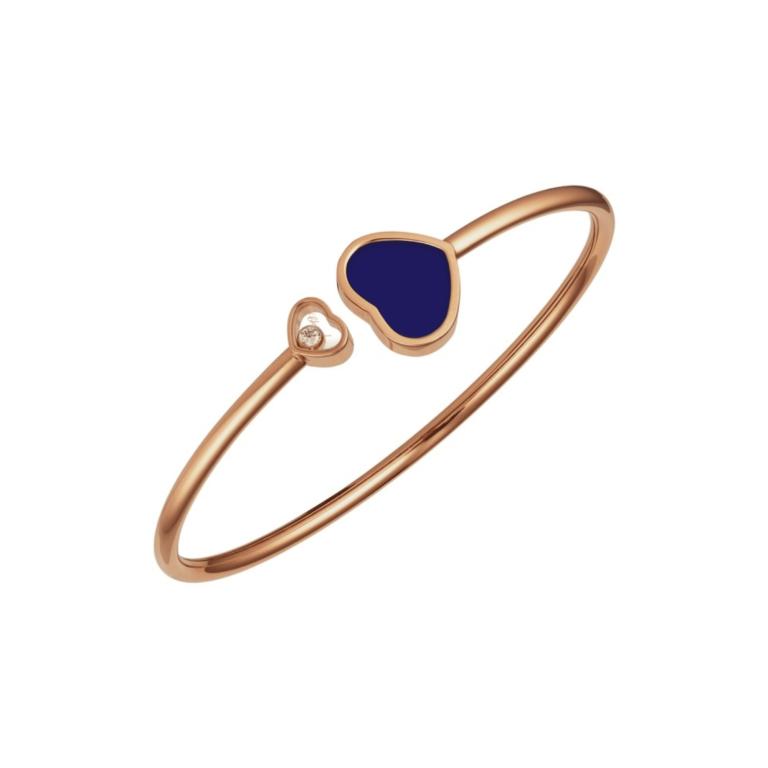 Chopard - Happy hearts bracelet rigide en or rose motif cœur avec un diamant mobil et un motif cœur avec pierre bleue