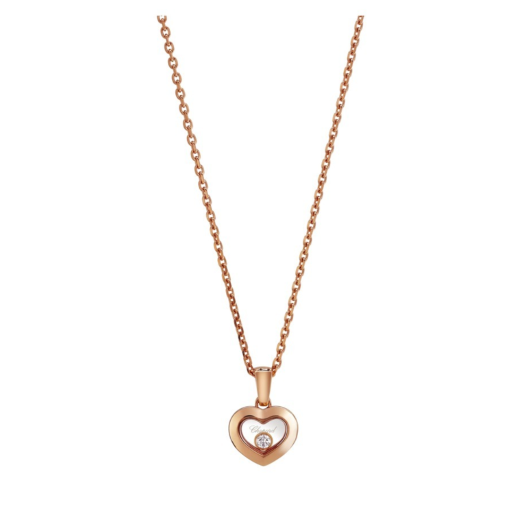 Chopard - Happy Diamonds necklace in 750 pink gold, heart pendant with a moving diamond