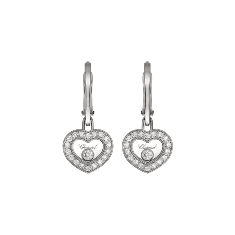 Chopard - Happy Diamonds dangling earrings in white gold, hearts set with 36 diamonds and two mobile diamonds