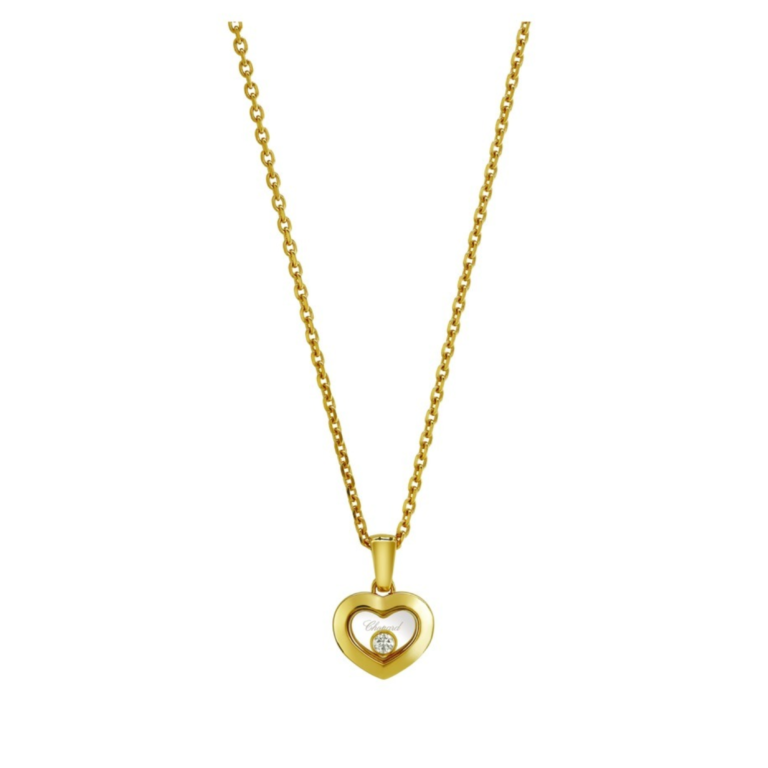 Chopard - Happy Diamonds necklace yellow gold 750, heart motif pendant with a moving diamond
