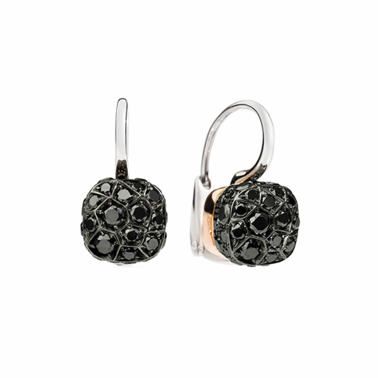 Pomellato - Nudo sleeper earrings in white gold and pink gold, set with black diamonds