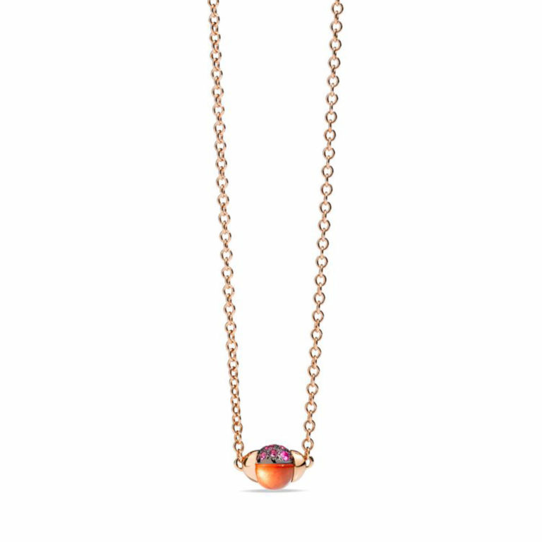 Pomellato - Pink gold convict link necklace with a pendant set with a garnet and pink sapphires