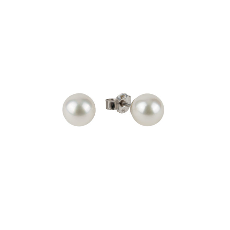 A pair of white gold ear studs with 2 Akoya cultured pearls