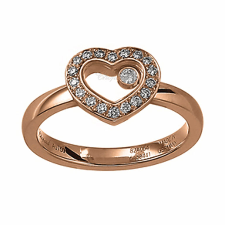 Chopard - Happy diamonds bague en or rose 750 en forme de coeur sertie de 18 diamants et un diamant mobile