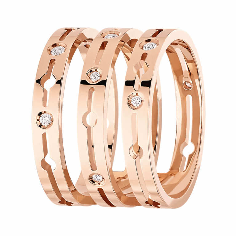 Dinh Van - 3-row Pulse ring in pink gold set with diamonds