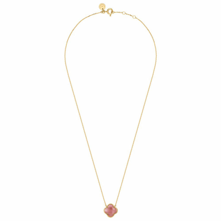 Morganne Bello - Victoria yellow gold necklace set with a guava quartz clover