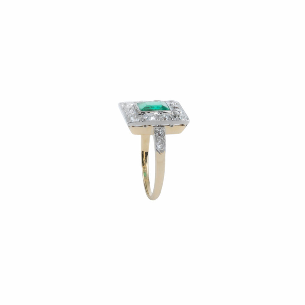 Vintage bague en or jaune et or blanc sertie d’une émeraude