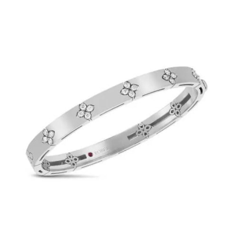 Roberto Coin - Rigid bracelet in 750 white gold set with 20 diamonds and one ruby
