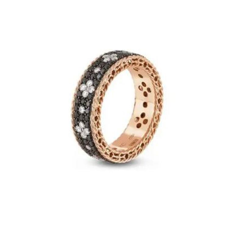 Roberto Coin - 750 rose gold ring with black diamonds and diamonds