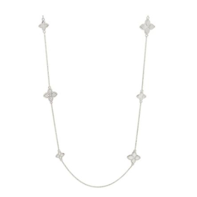 Roberto Coin - Long necklace in 750 white gold with 11 flower motifs set with 16 diamonds