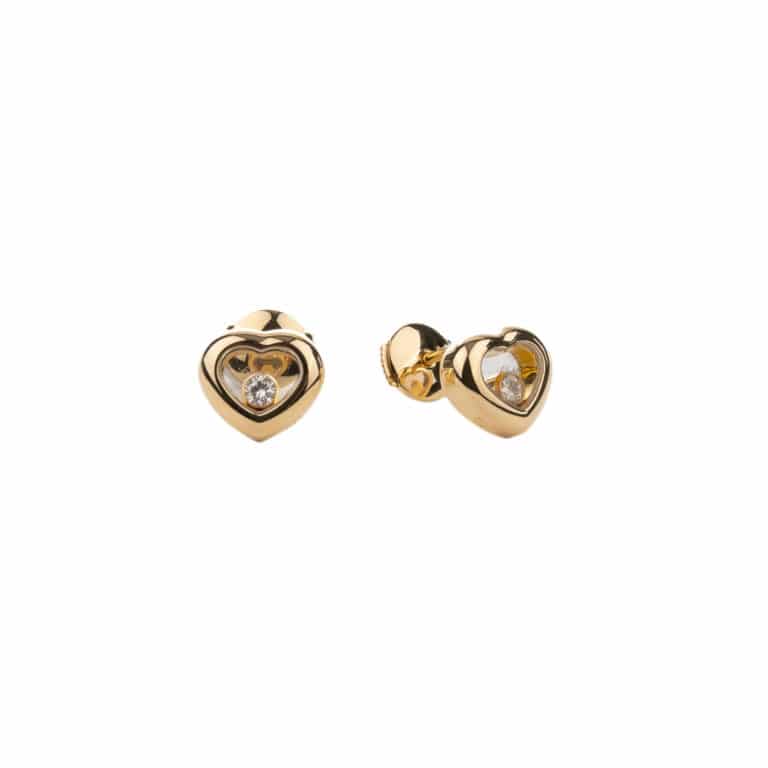 Chopard - Happy Diamonds, a pair of yellow gold earrings, heart motif with 2 mobile diamonds