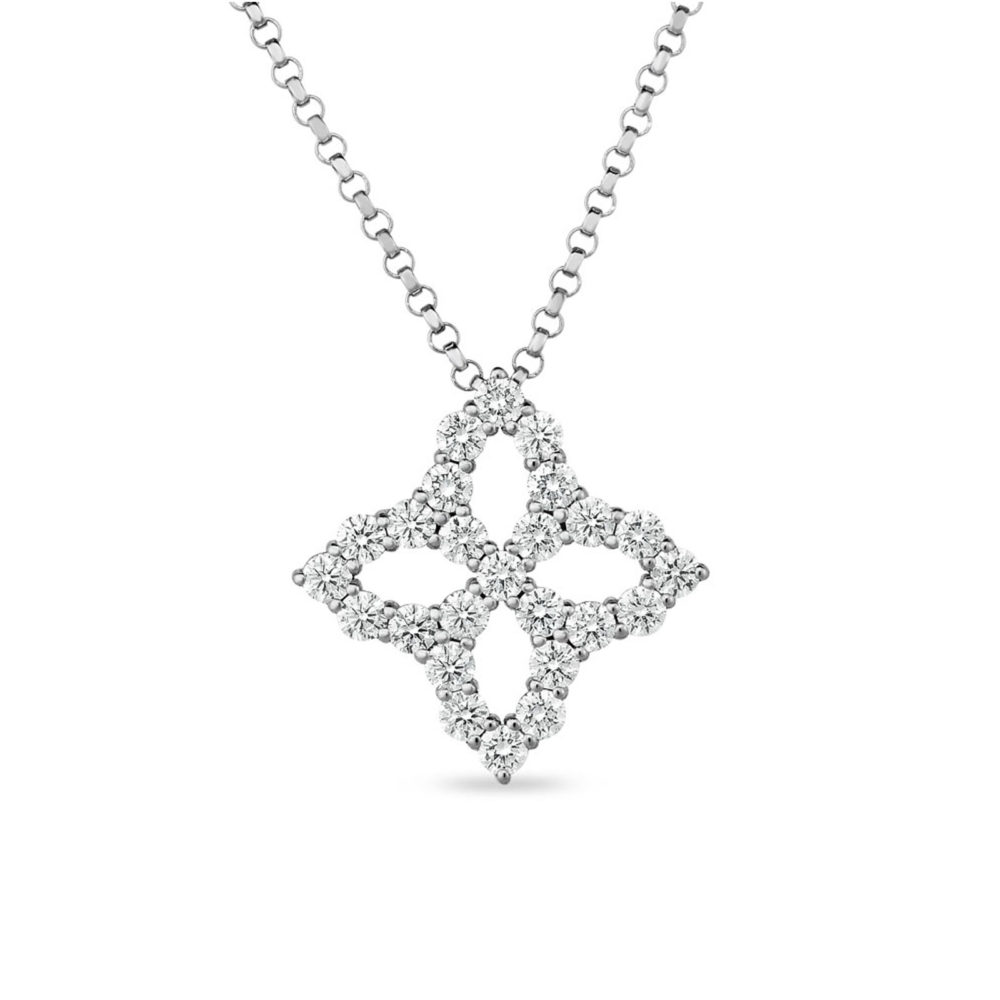 Princess Diamond necklace with pendant in white gold set with diamonds