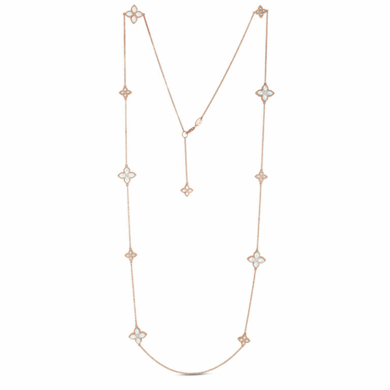 Roberto Coin - Princess flower long necklace in pink gold with 65 diamonds and 48 mother-of-pearl