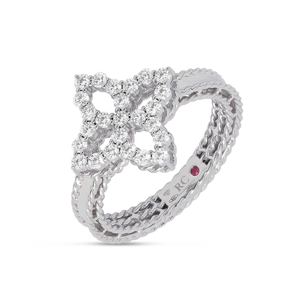 Princess flower bracelet in yellow gold with a flower motif set with 16 diamonds and a ruby