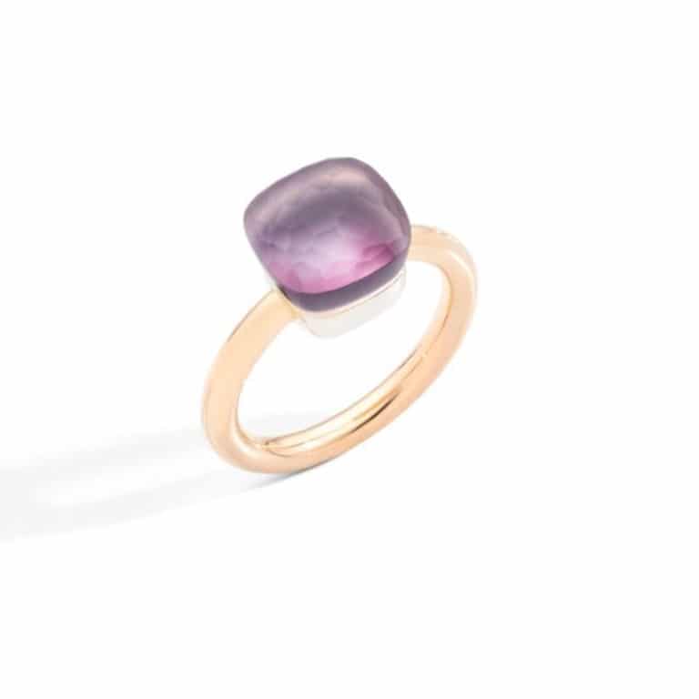 Pomellato - Nudo classic gelé ring in pink gold and 750 white gold, set with an amethyst lined with gray mother-of-pearl