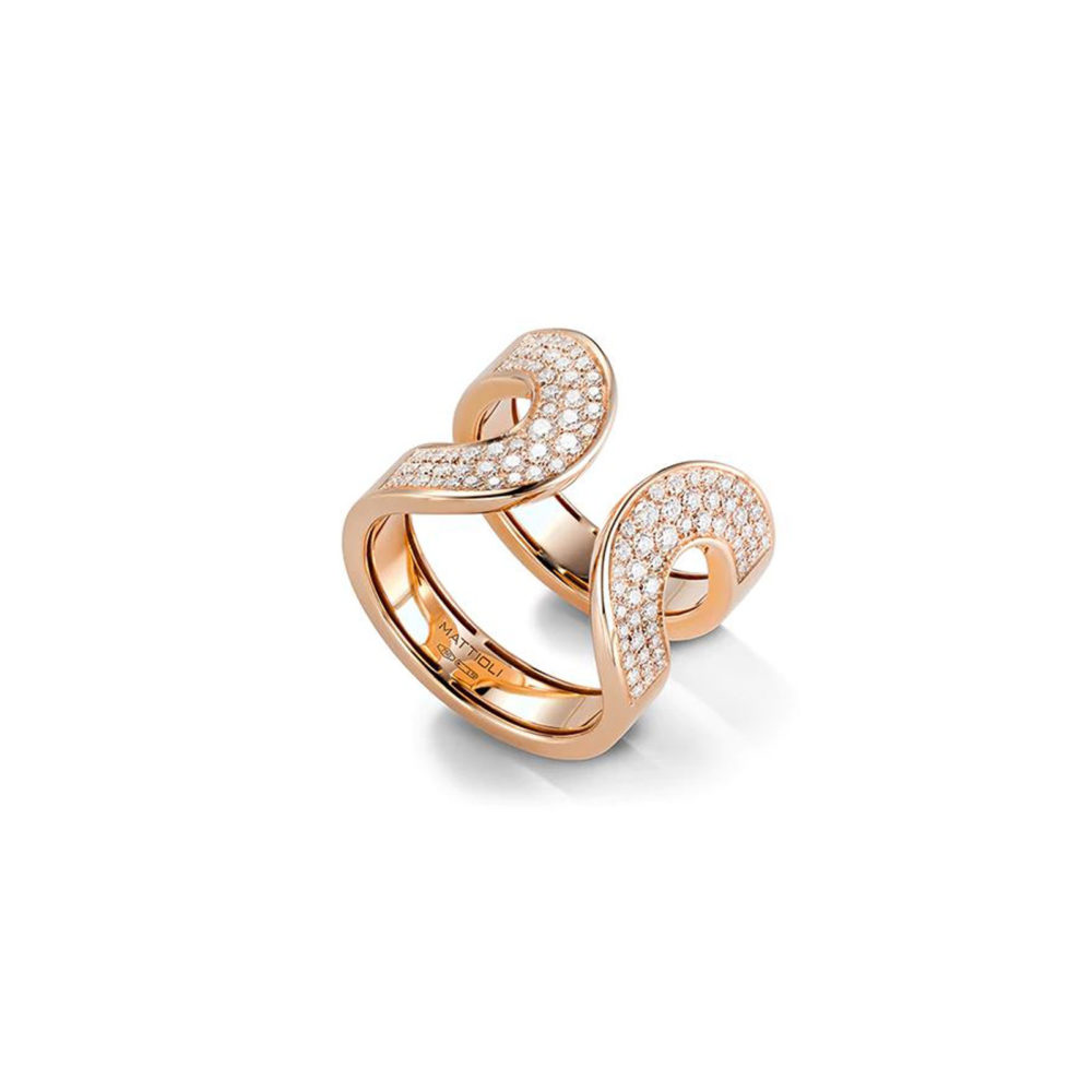 Aruba, bague en or rose 750 sertie de diamants
