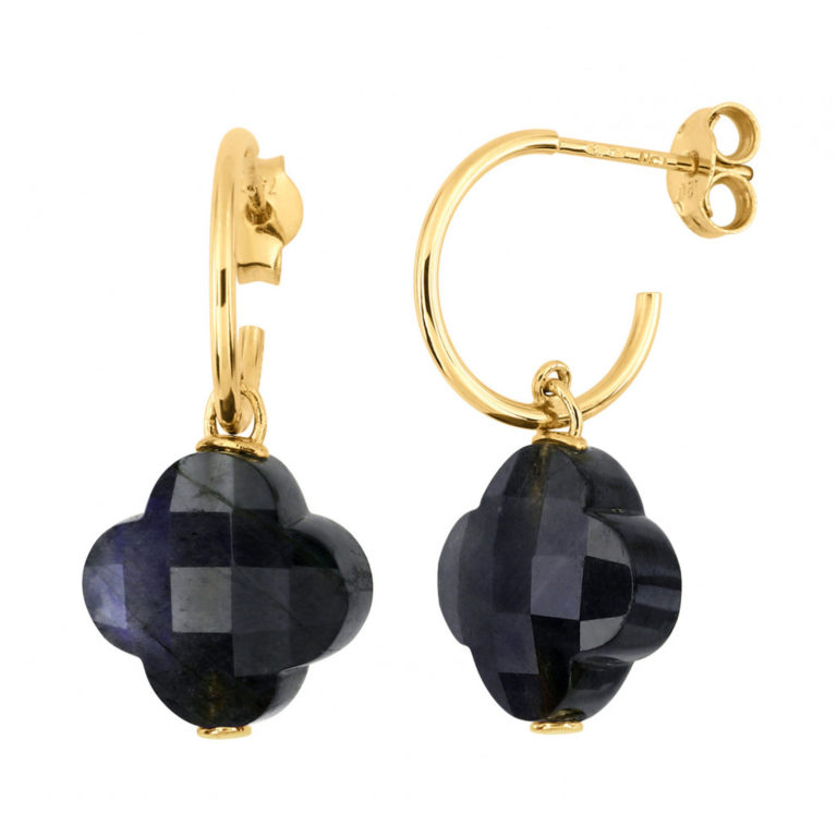Morganne Bello - Small hoops in 750 yellow gold, black labradorite clovers