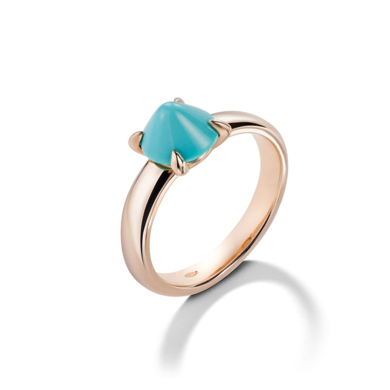 Mattioli - Eve_R, 750 pink gold ring set with 4 claws of a turquoise