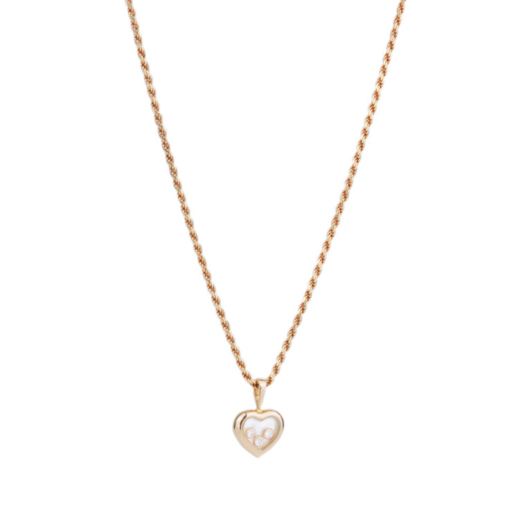 Chopard - Happy Diamonds, yellow gold twisted mesh necklace with a heart motif pendant and 3 mobiles diamonds