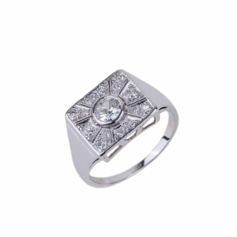 Vintage Jewelry - White gold ring 750 diamond 0,38ct old cut and 14 diamonds