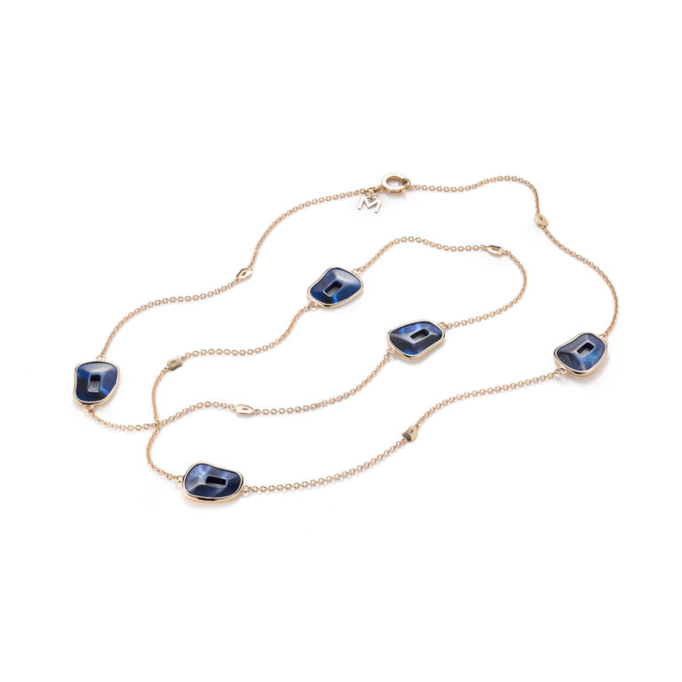 Mattioli - Puzzle, long necklace in 750 pink gold with 5 blue mother-of-pearl