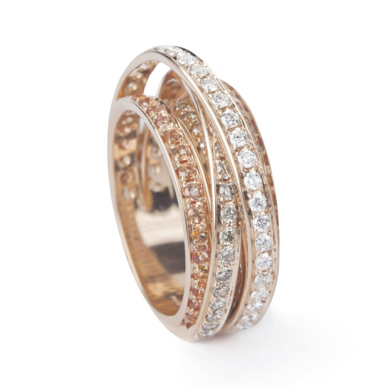 Mattioli - Tibet, 750 rose gold ring set with white diamonds and brown diamonds