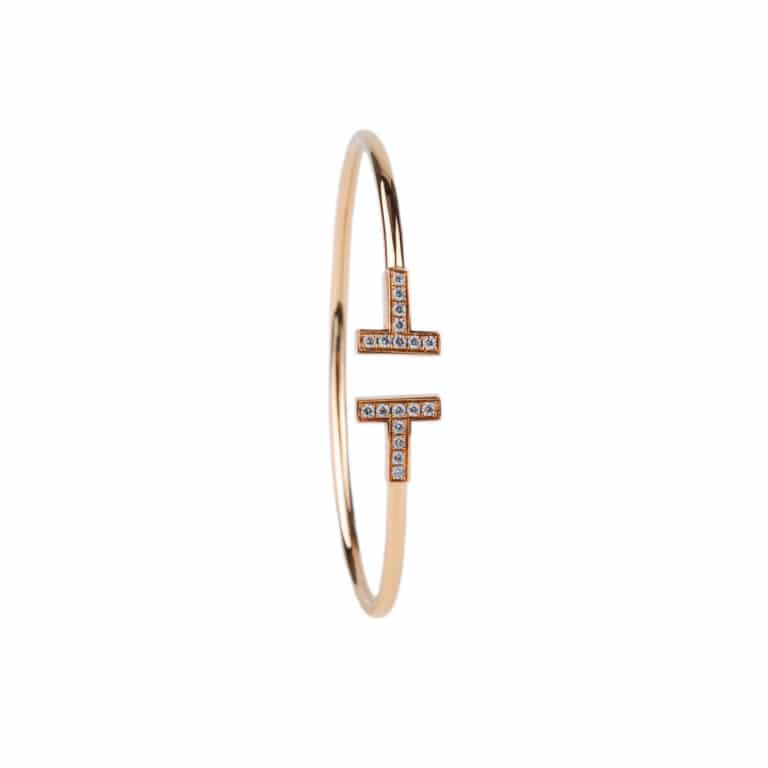 Tiffany & Co - Tiffany T bracelet jonc en or rose 750, sertie de 18 diamants