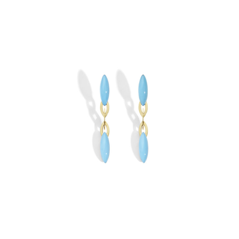Vhernier - Fuseau, boucles d’oreilles en or rose 750 serties de cristal de roche et turquoise